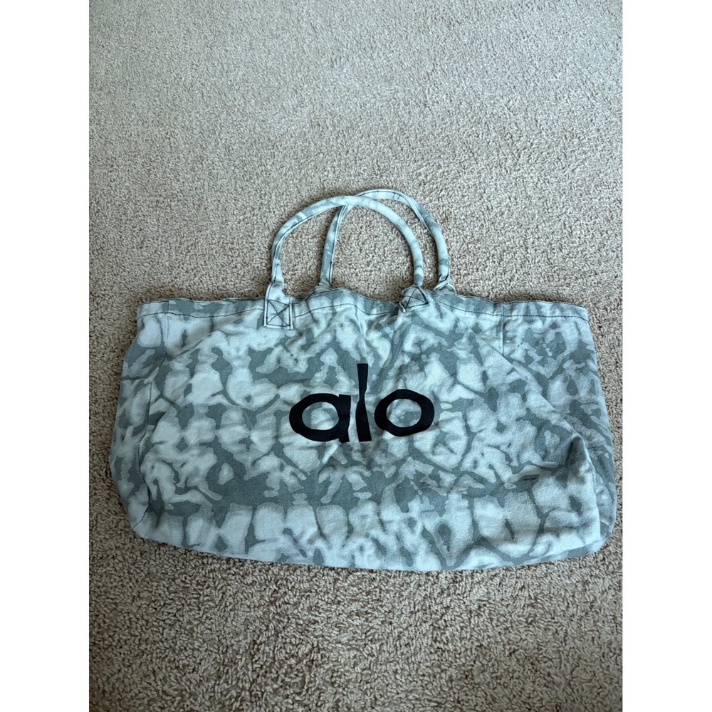 Alo Yoga Tie Dye Canvas Tote Bag Grey White Logo Gym Shopper Bag - Picture 4 of 5